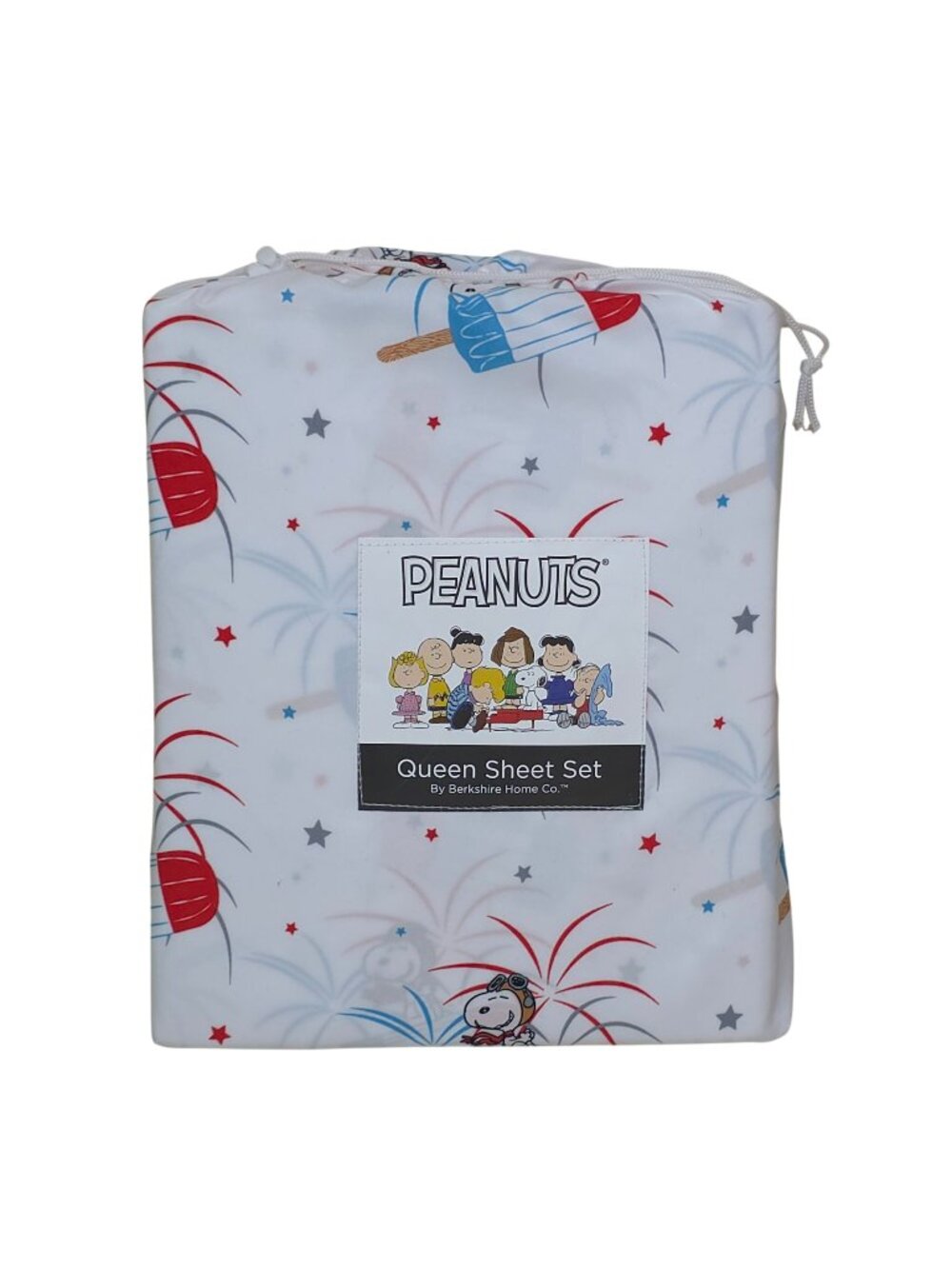 Peanuts Snoopy Queen Sheet Set By Berkshire Fireworks Popsicle July 4th USA